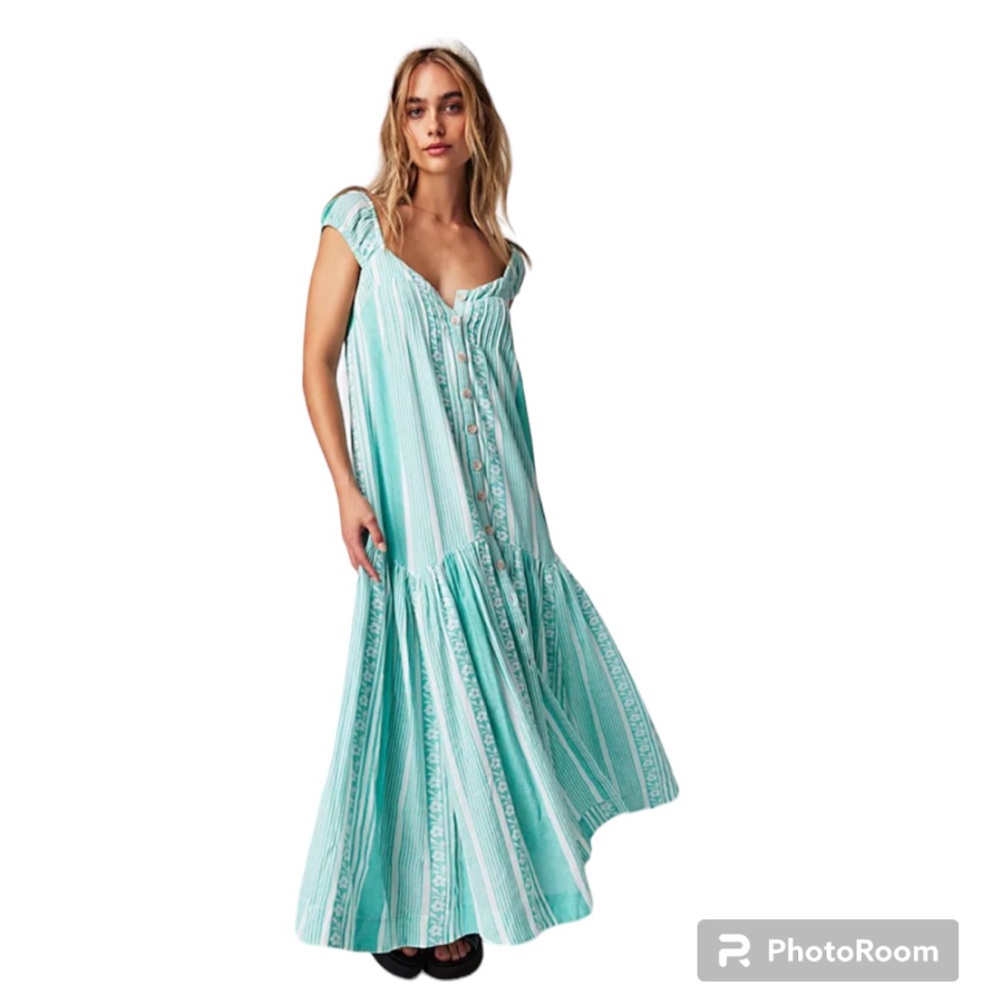 Free People Mint Green Striped Maxi Dress